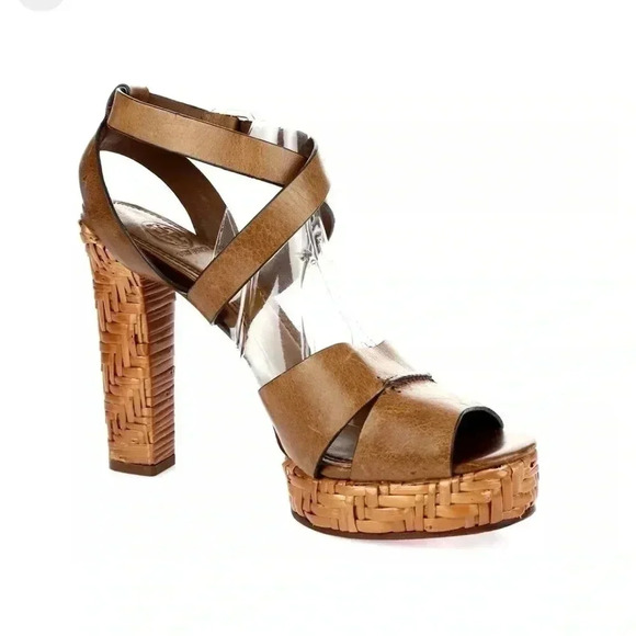 Tory Burch Cella Cognac Brown Leather Strappy Platforms Sandal Size 6.5 - Picture 2 of 11
